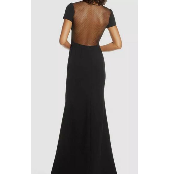 NEW Jill Jill Stuart Women's Black Dotted Mesh Crepe Trumpet Gown Dress Sz 10 - Picture 3 of 11